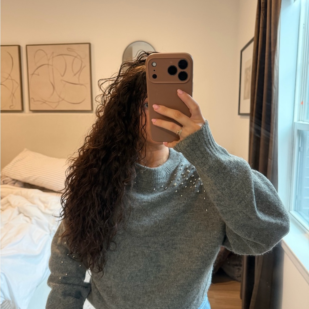 H&M Gray Sweater with Pearl Details